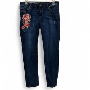Kut from the Kloth Blue Jeans with Red Rose Embroidery